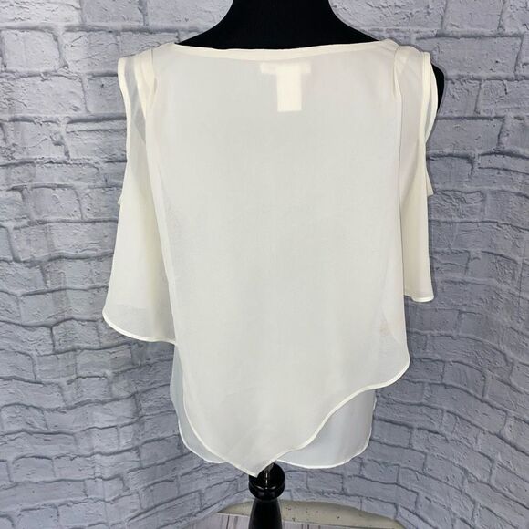 Esley cold shoulder v-cut tank w/sheer triangle cut outer layer white sz S - Picture 4 of 13